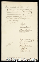 Wohler, Friedrich: certificate of election to the Royal Society