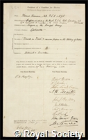 Thomson, Thomas: certificate of election to the Royal Society