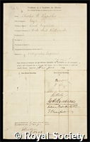 Vignoles, Charles Blacker: certificate of election to the Royal Society