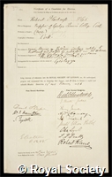 Harkness, Robert: certificate of election to the Royal Society