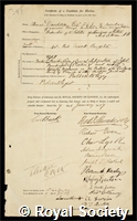 Davidson, Thomas: certificate of election to the Royal Society