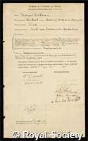 Kirkman, Thomas Penyngton: certificate of election to the Royal Society