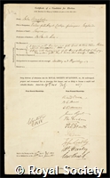 Marshall, John: certificate of election to the Royal Society