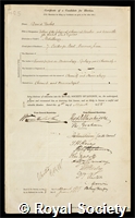 Forbes, David: certificate of election to the Royal Society