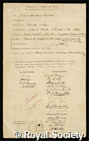 Beckles, Samuel Husbands: certificate of election to the Royal Society