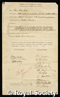 Hunt, Thomas Sterry: certificate of election to the Royal Society