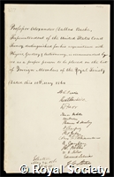 Bache, Alexander Dallas: certificate of election to the Royal Society