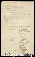 Bateman, John Frederic La Trobe: certificate of election to the Royal Society