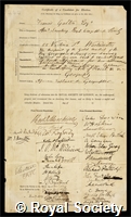 Galton, Sir Francis: certificate of election to the Royal Society