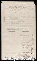 Sclater, Philip Lutley: certificate of election to the Royal Society