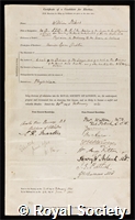 Stokes, William: certificate of election to the Royal Society