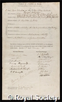 Todhunter, Isaac: certificate of election to the Royal Society
