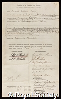 Pavy, Frederick William: certificate of election to the Royal Society