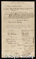 Brinton, William: certificate of election to the Royal Society