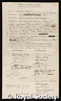 Cobbold, Thomas Spencer: certificate of election to the Royal Society