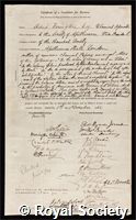 Warington, Robert: certificate of election to the Royal Society