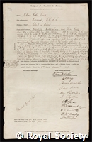 Dawes, William Rutter: certificate of election to the Royal Society