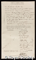 Geikie, Sir Archibald: certificate of election to the Royal Society