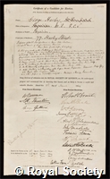 Harley, George: certificate of election to the Royal Society