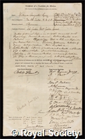 Guy, William Augustus: certificate of election to the Royal Society