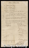 Haig, Robert Wolseley: certificate of election to the Royal Society