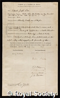 Lowe, Edward Joseph: certificate of election to the Royal Society