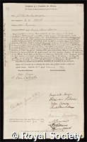 Burdon-Sanderson, Sir John Scott: certificate of election to the Royal Society