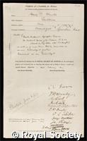 Stainton, Henry Tibbats: certificate of election to the Royal Society