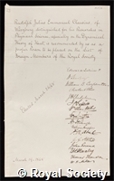 Clausius, Rudolph Julius Emmanuel: certificate of election to the Royal Society
