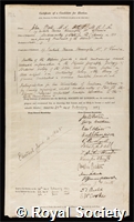 Ball, John: certificate of election to the Royal Society