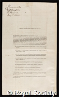 Harcourt, Augustus George Vernon: certificate of election to the Royal Society