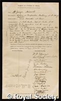 Mivart, St George Jackson: certificate of election to the Royal Society