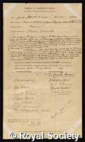 Jago, James: certificate of election to the Royal Society