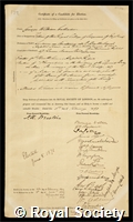 Callender, George William: certificate of election to the Royal Society