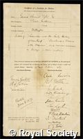 Tylor, Sir Edward Burnet: certificate of election to the Royal Society