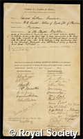 Ormerod, Edward Latham: certificate of election to the Royal Society