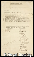 Routh, Edward John: certificate of election to the Royal Society