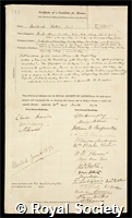 Foster, Sir Michael: certificate of election to the Royal Society