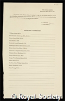 Selected Candidates: certificate of election to the Royal Society