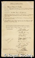 Calver, Edward Killwick: certificate of election to the Royal Society