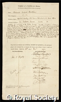 Markham, Sir Clements Robert: certificate of election to the Royal Society