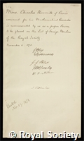 Hermite, Charles: certificate of election to the Royal Society