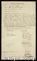 Hewett, Sir Prescott Gardner: certificate of election to the Royal Society