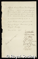 Cloizeaux, Alfred Louis Olivier Des: certificate of election to the Royal Society