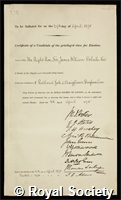 Colvile, Sir James William: certificate of election to the Royal Society