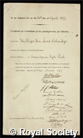 Coleridge, John Duke, 1st Baron Coleridge: certificate of election to the Royal Society