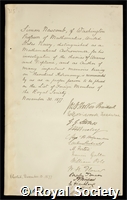 Newcomb, Simon: certificate of election to the Royal Society