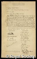 Darwin, Sir George Howard: certificate of election to the Royal Society
