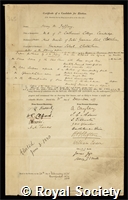 Jeffery, Henry Martyn: certificate of election to the Royal Society