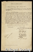 McCoy, Sir Frederick: certificate of election to the Royal Society